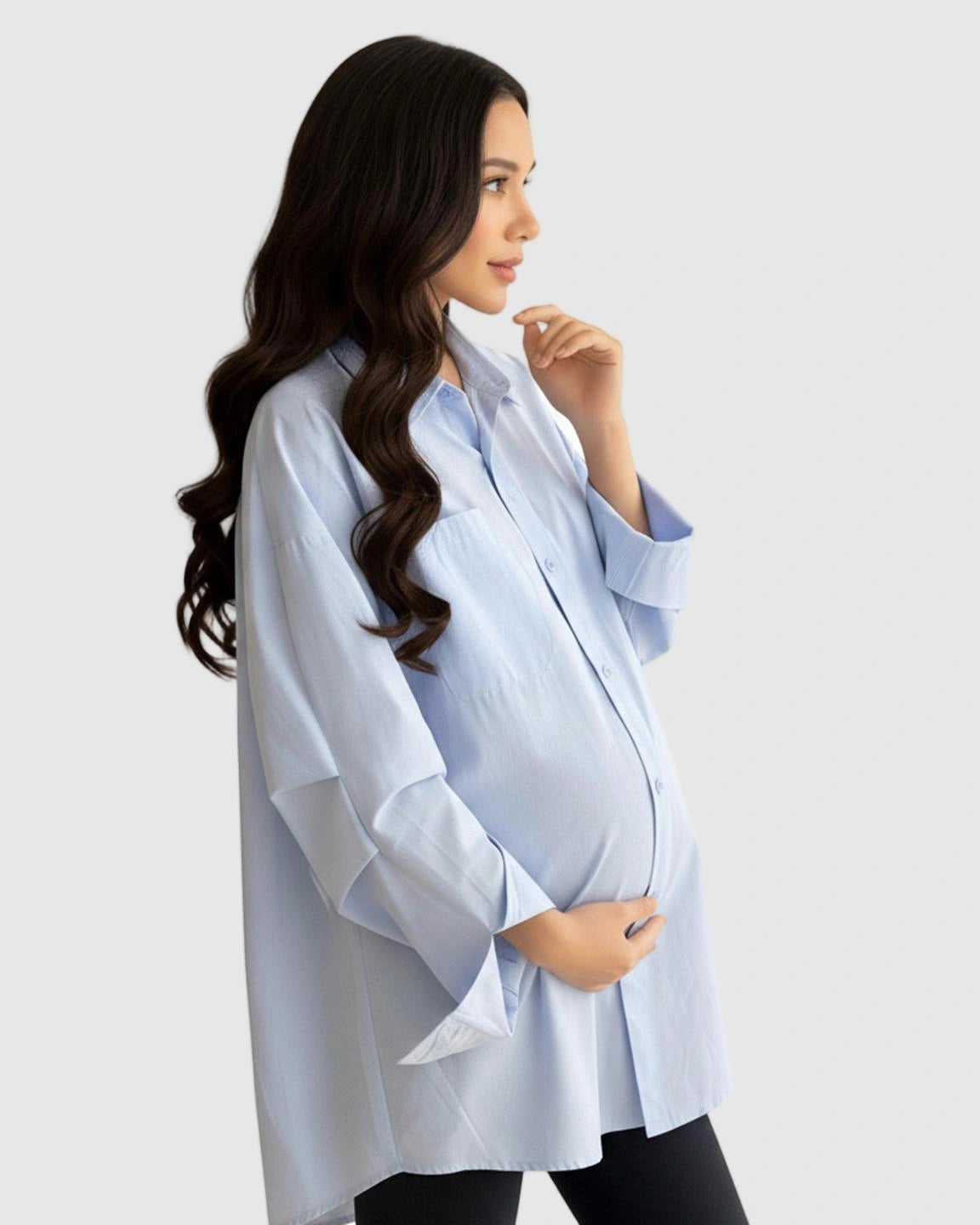 Cotton Lapel Long Sleeve Maternity Tunic