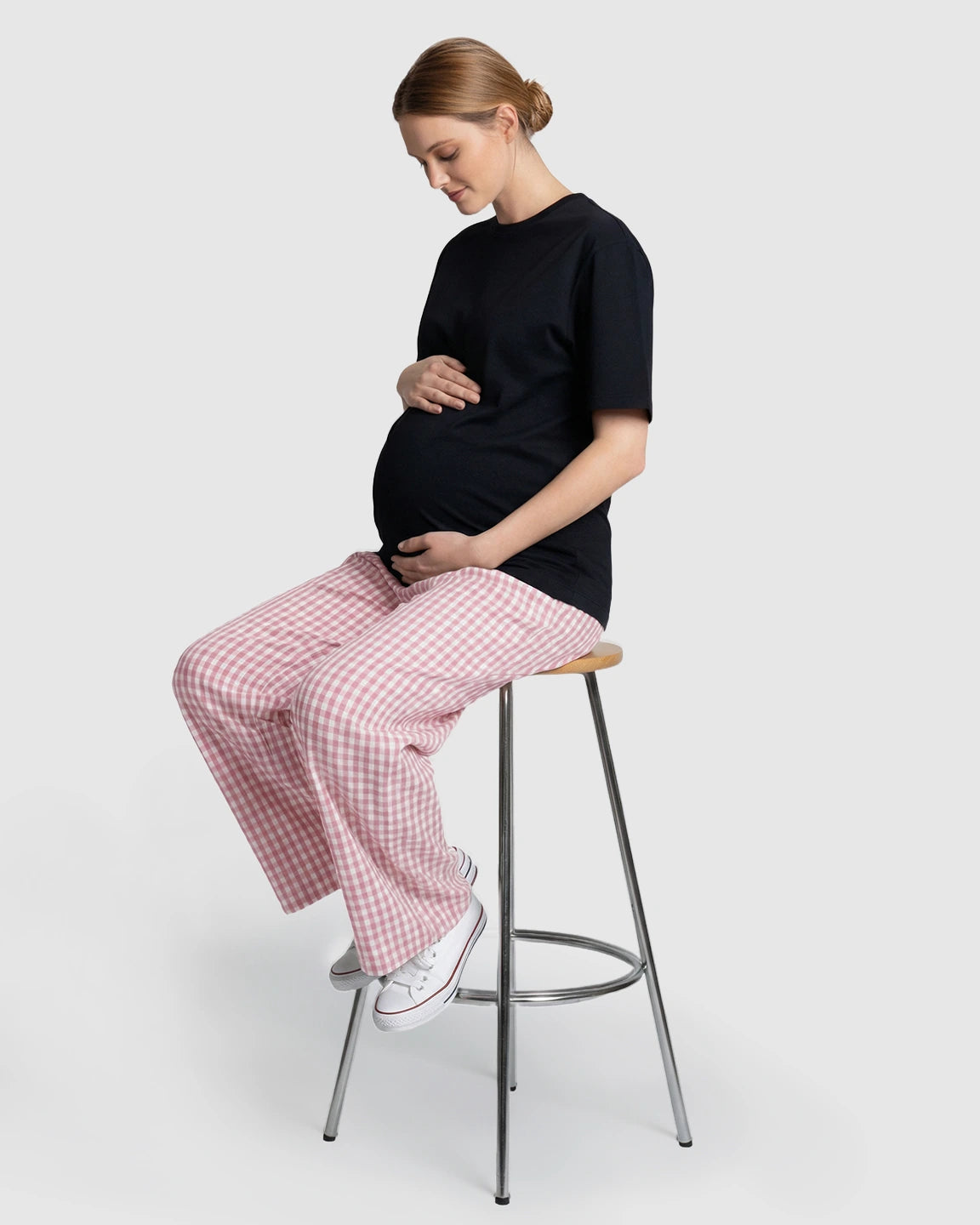 Plaid Print Wide-Leg Maternity Trousers