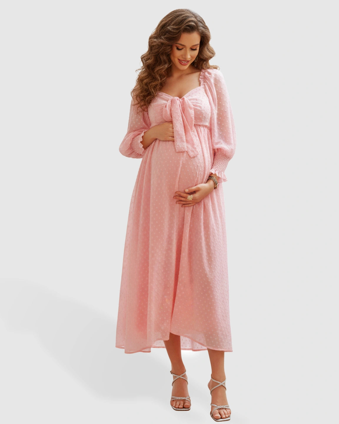 Long-sleeve Polka-dot Maternity Maxi Dress