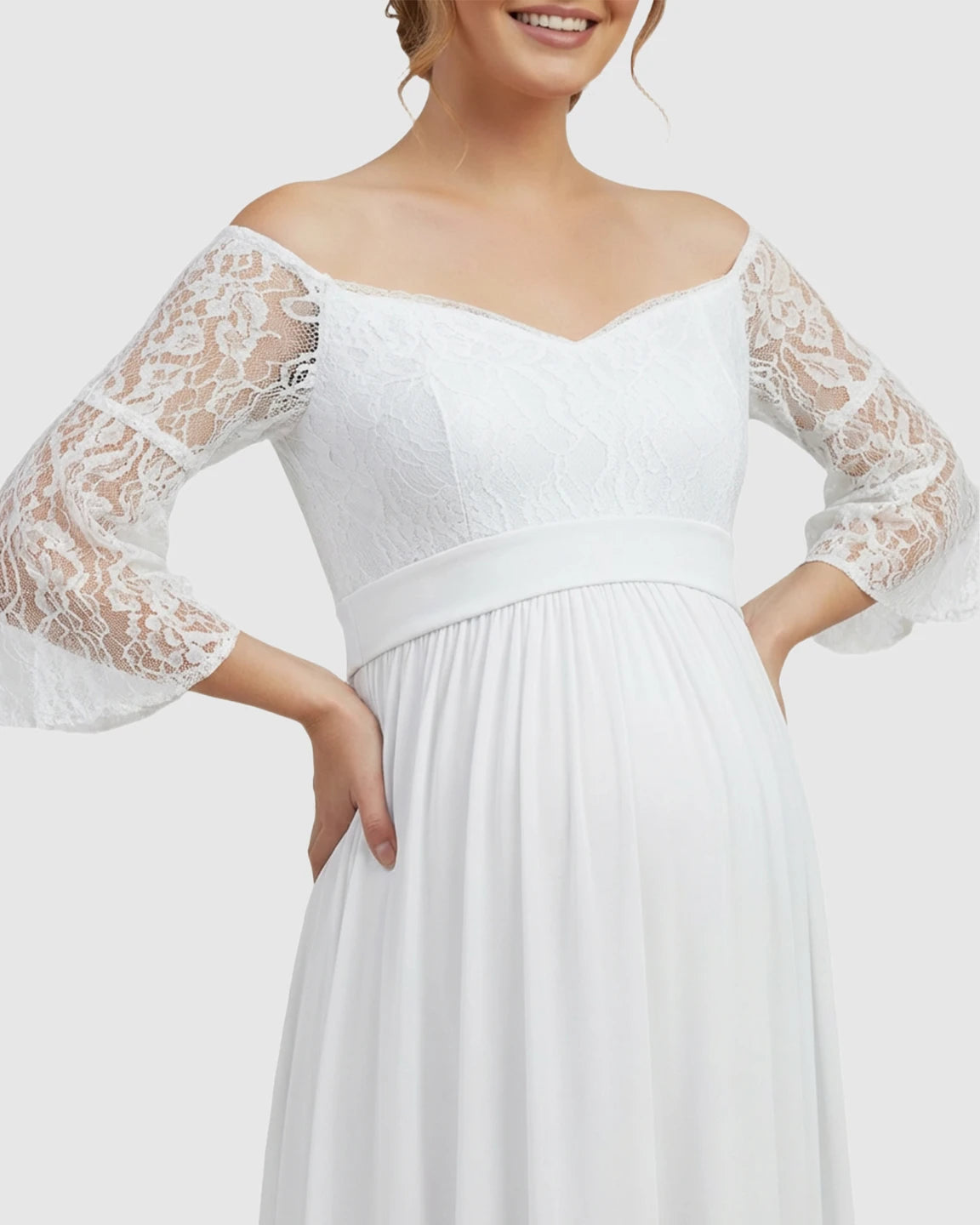Off-Shoulder Lace Bodice Maternity Photoshoot Dress