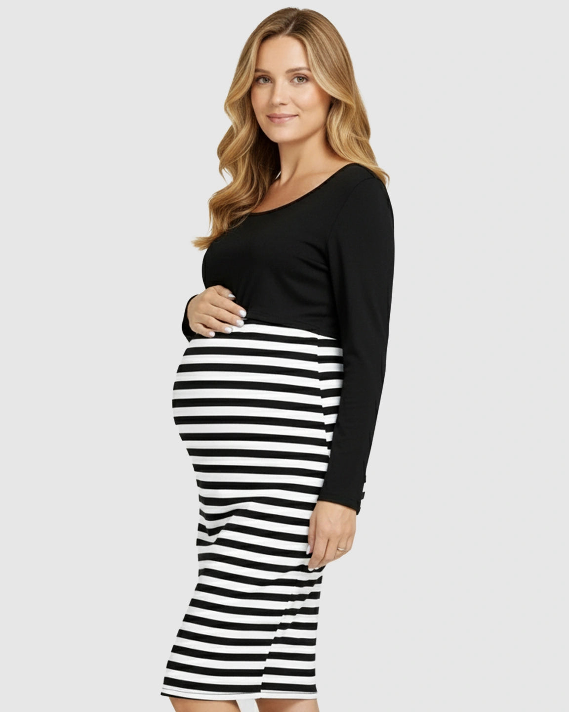 Soft Stretch Color Block Maternity Midi Dress