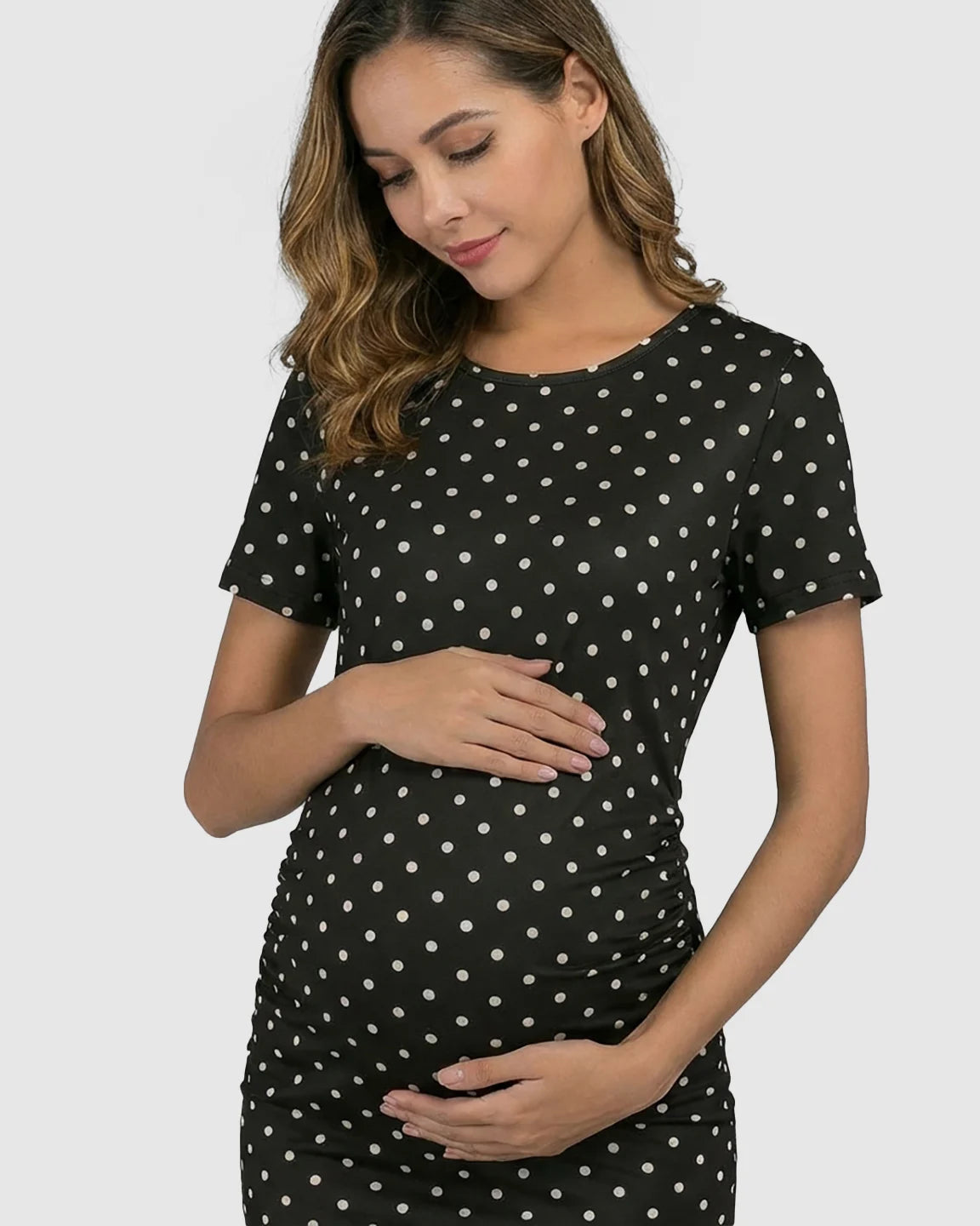 Ruched Side Polka Dot Maternity Short Dress