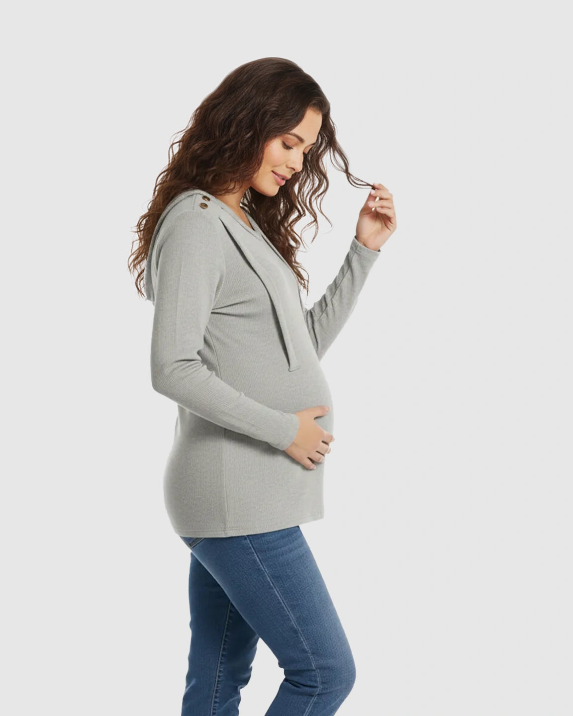 Ribbed Horizontal Zip-Feed Fitted Maternity Shirt