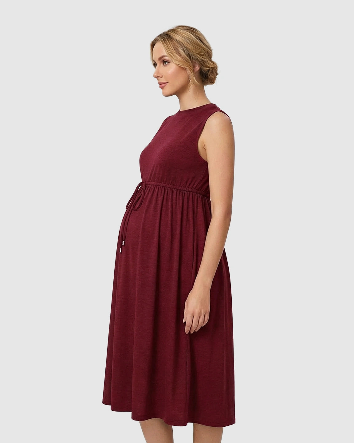 Drawstring Waist Sleeveless Maternity Midi Dress