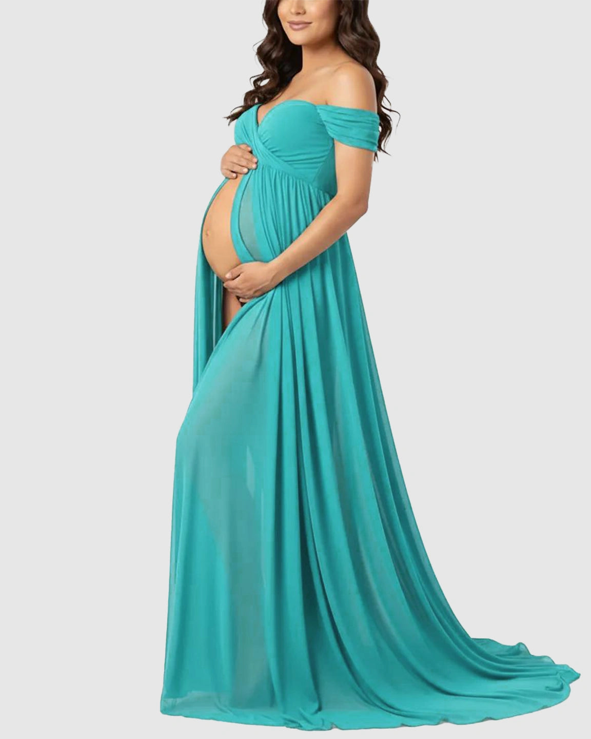 Off Shoulder Laced Flowing Maternity Maxi Dress