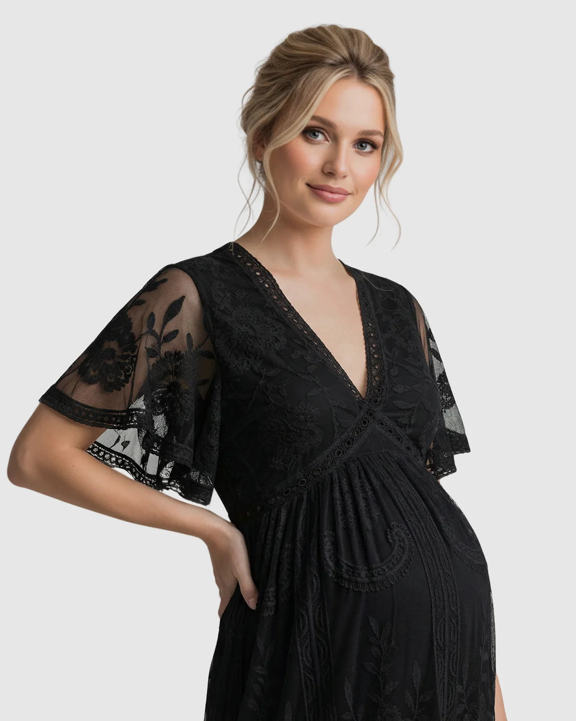 Sheer-Lace Romantic Maternity Maxi Dress
