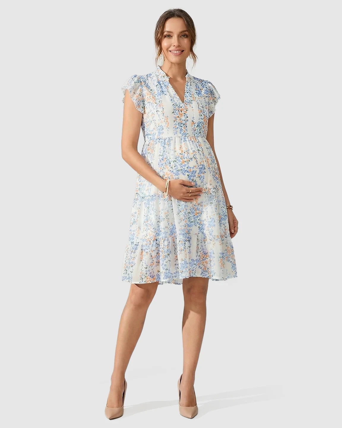 Flutter Sleeves A-Line Flowy Maternity Dress