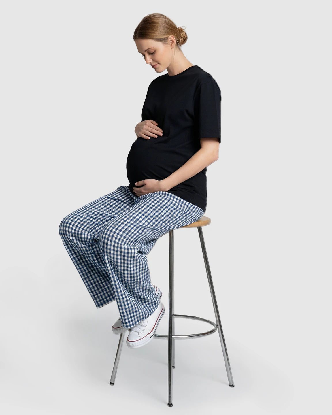 Plaid Print Wide-Leg Maternity Trousers
