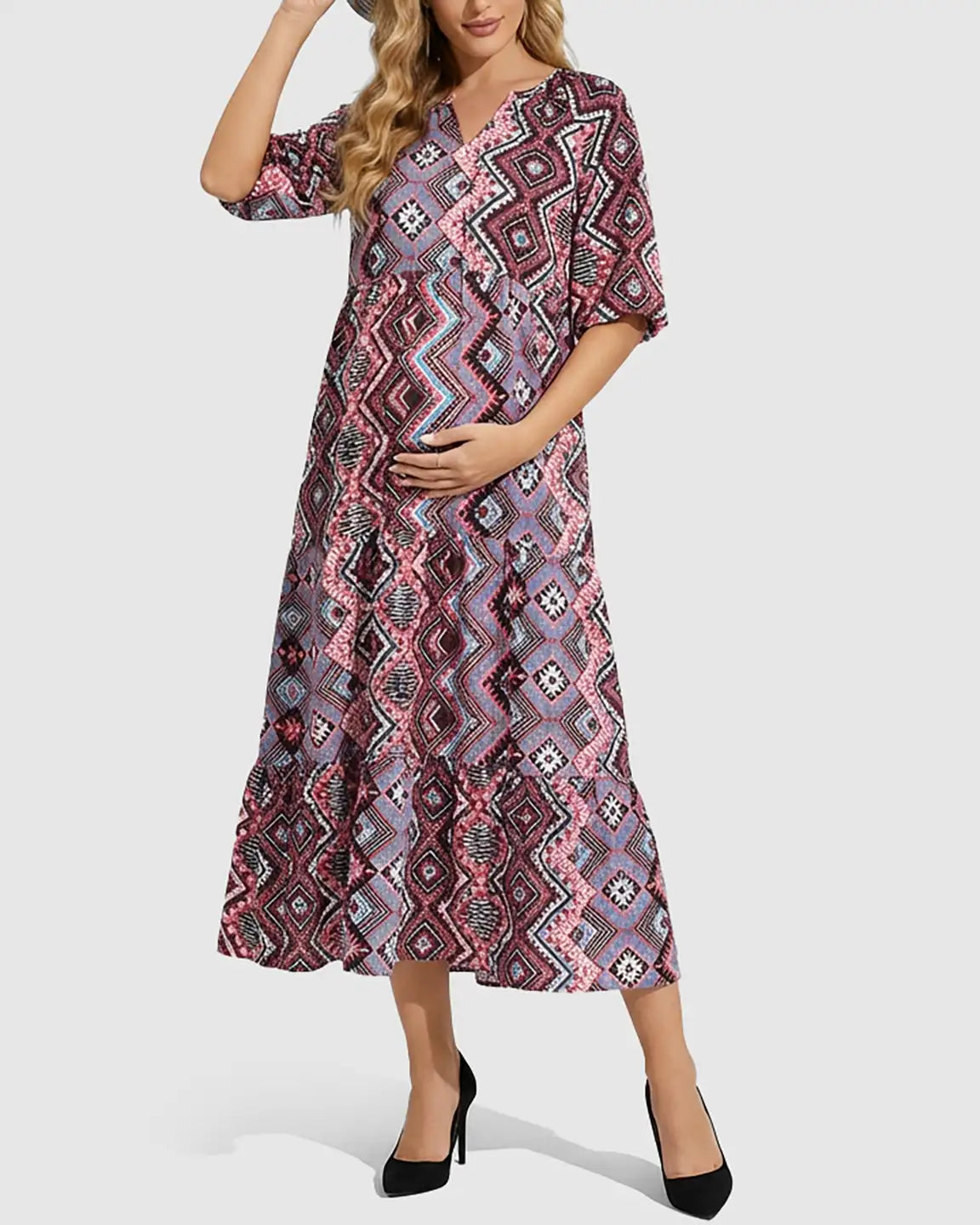 Bohemian Print A-line Maternity Maxi Dress