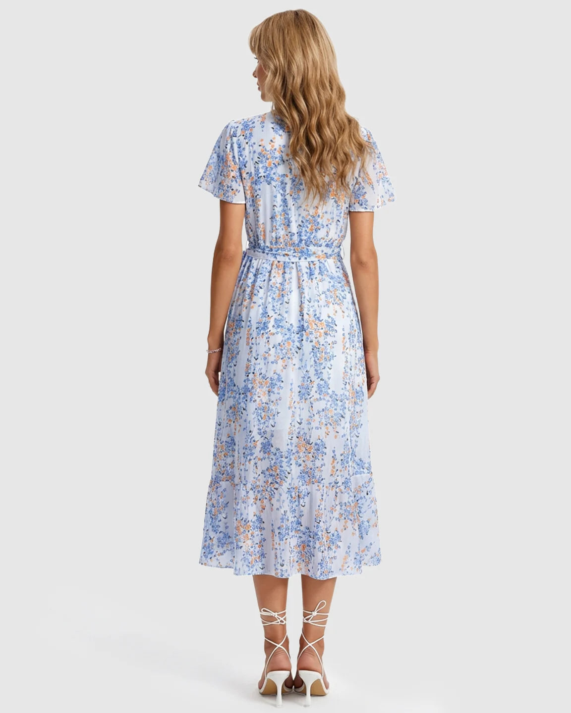 Tie Waist Floral Print Maternity Midi Dress