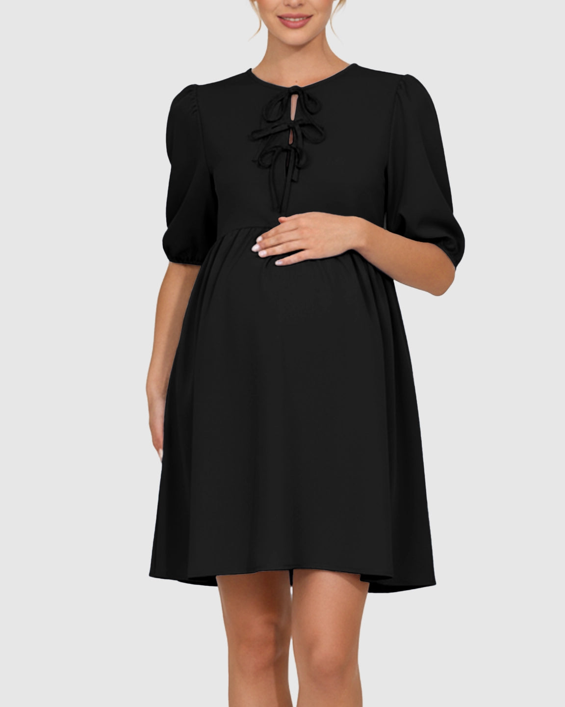 Tie-Neck Babydoll Maternity Dress