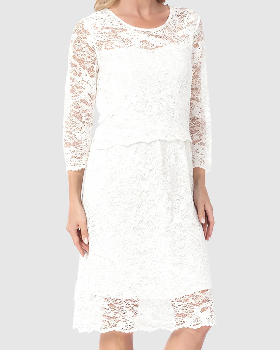 Mid-length Lace Sleeves Maternity & Nursing Dress