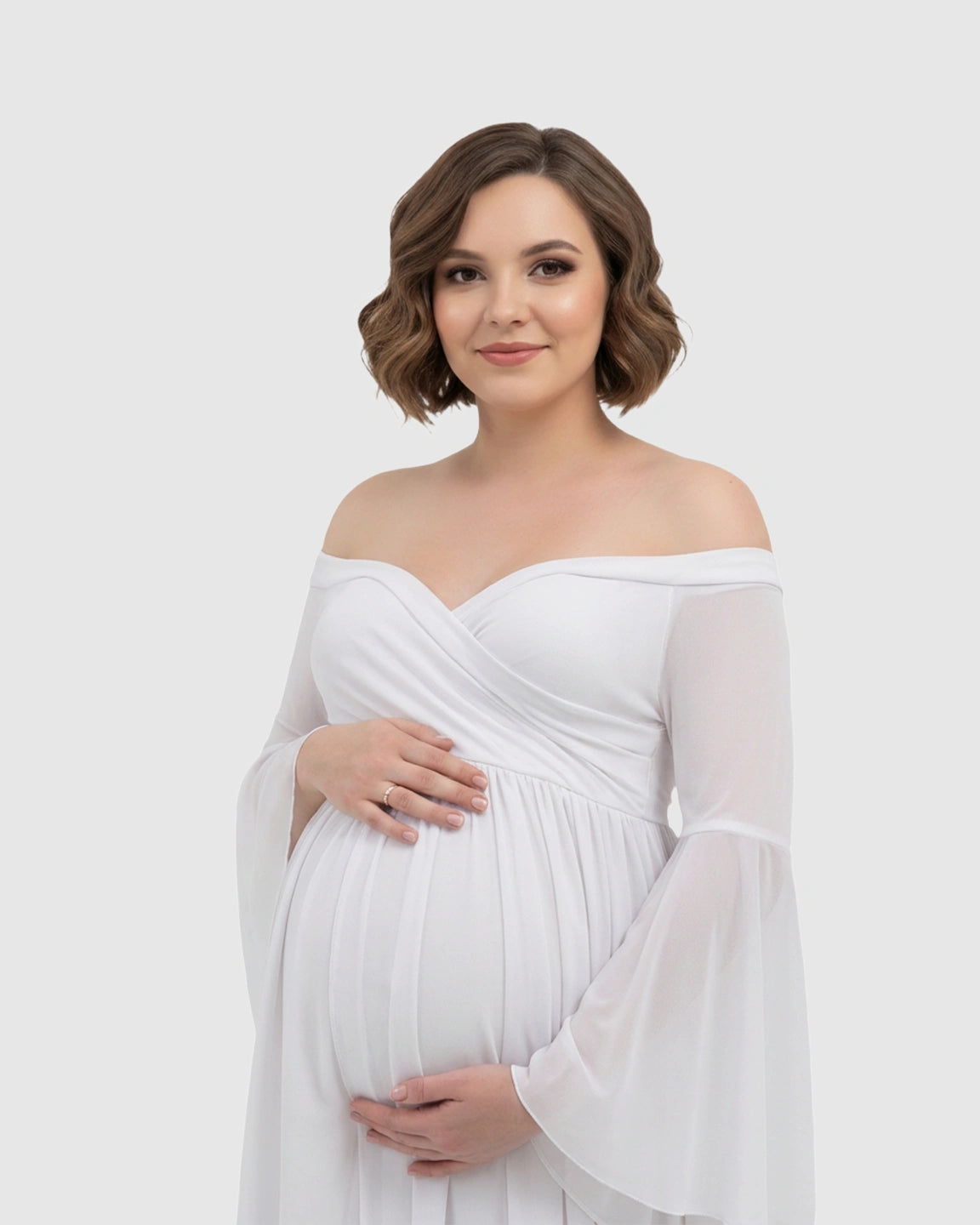 Bell Sleeves Super Long Train Maternity Photoshoot Gown