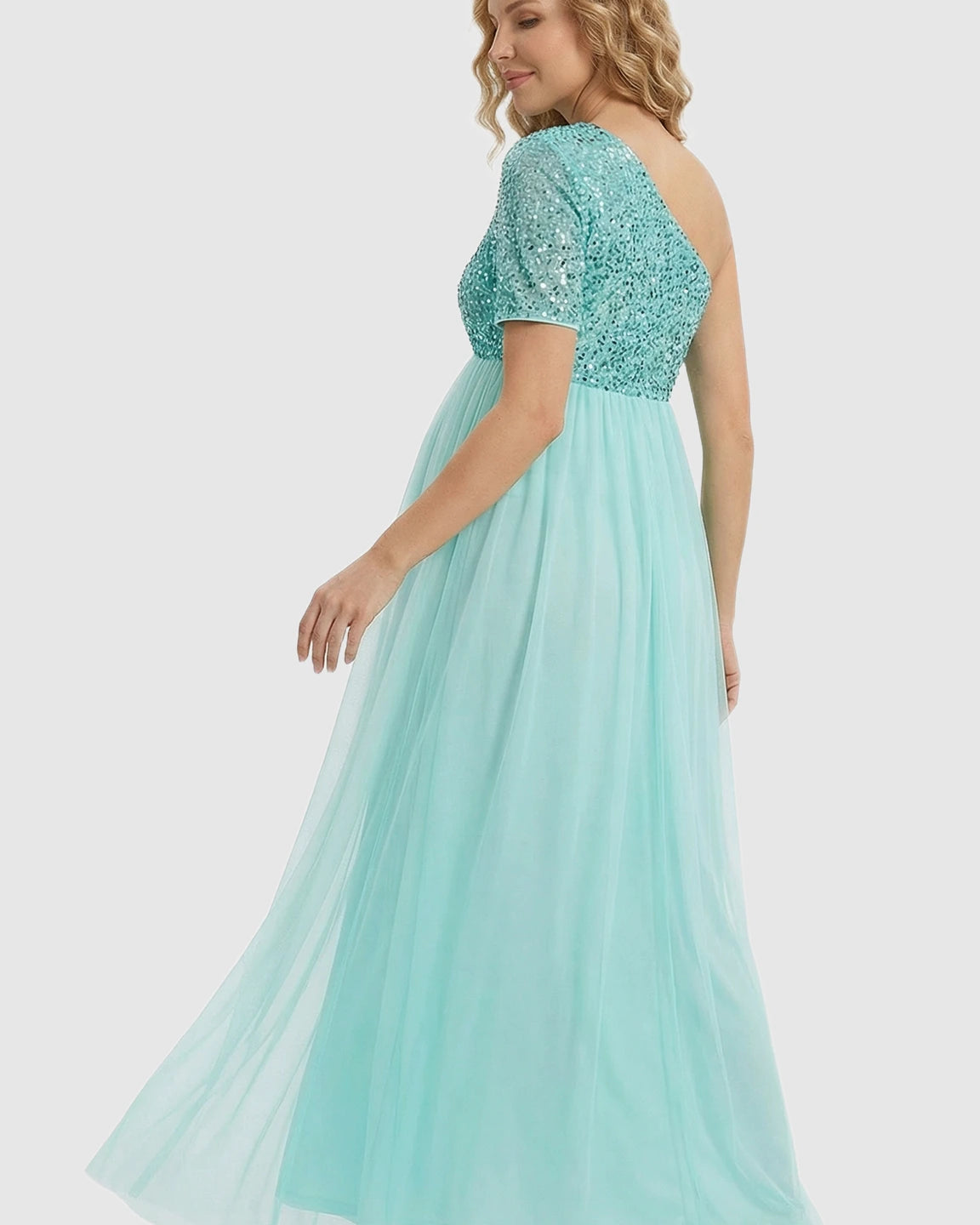 Sequin One-Shoulder Flowy Maternity Maxi Dress
