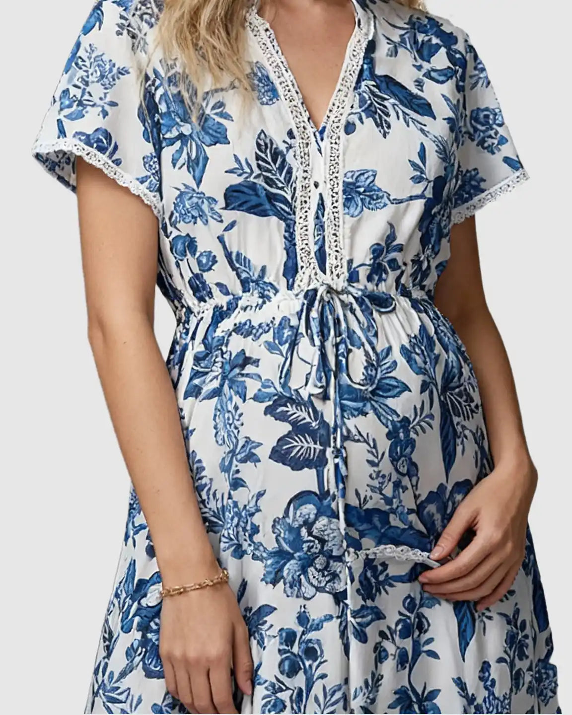 Ethnic Floral Print A-Line Maternity Maxi Dress