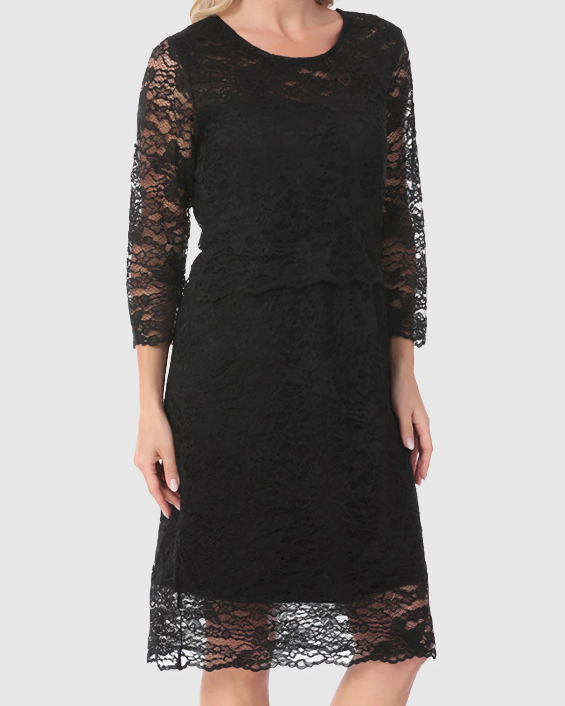 Mid-length Lace Sleeves Maternity & Nursing Dress