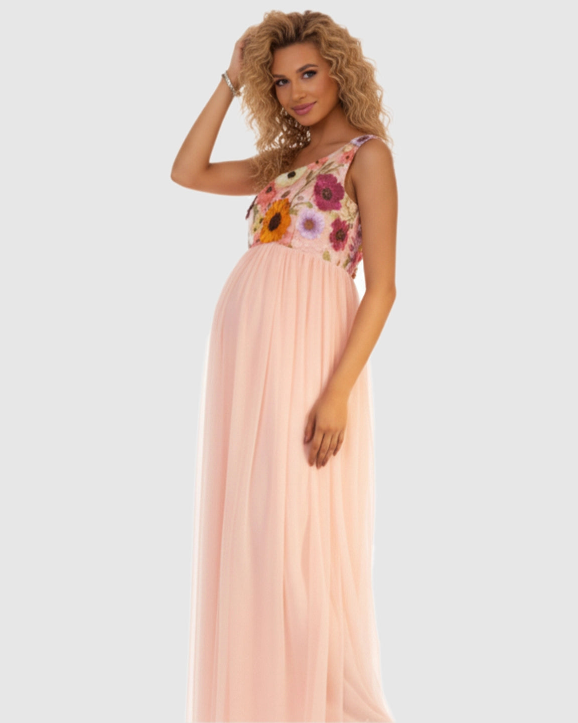 One Shoulder Flowing Mesh Skirt Maternity Maxi Dress