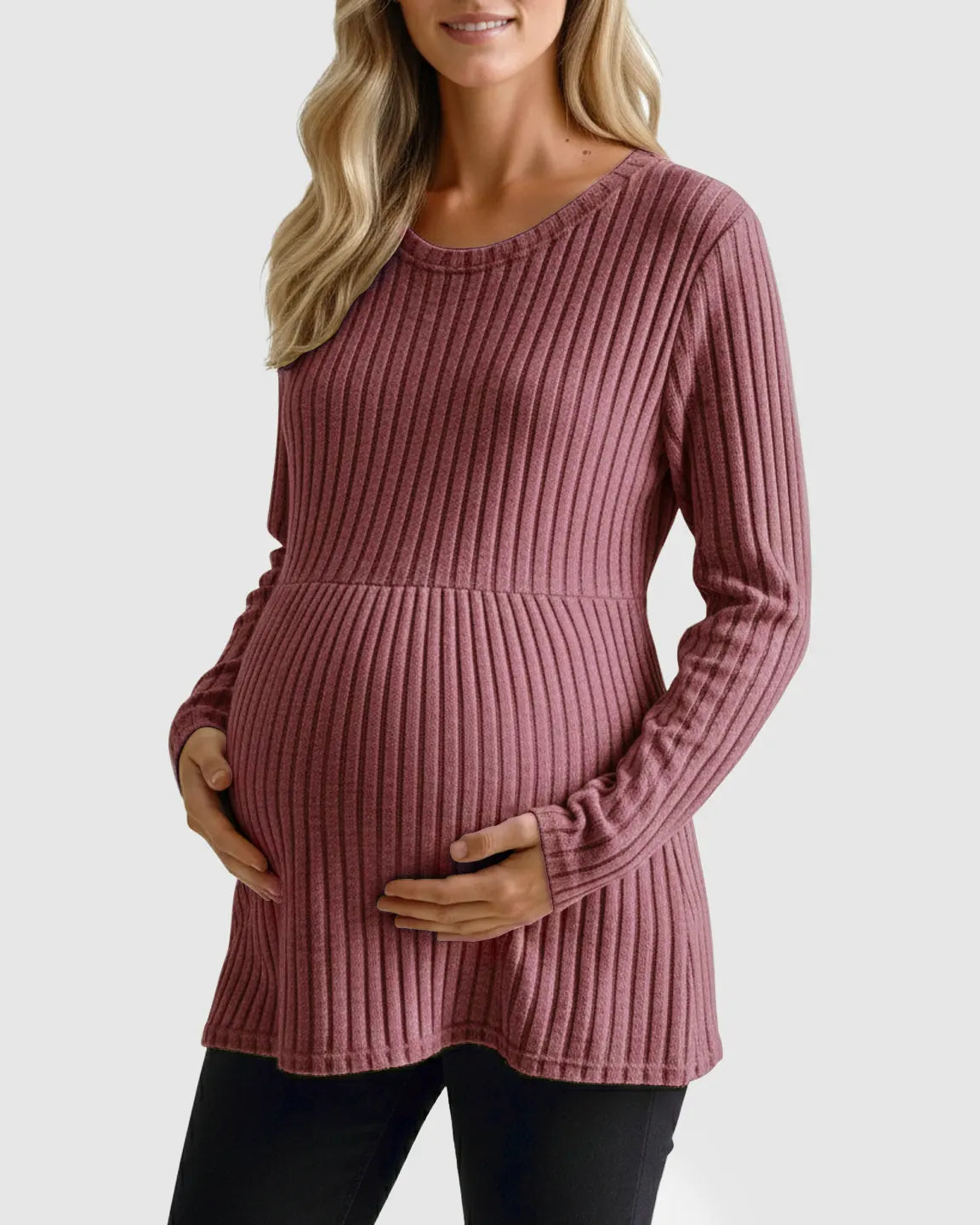 Stretch-Ribbed Casual-Fit Maternity Top
