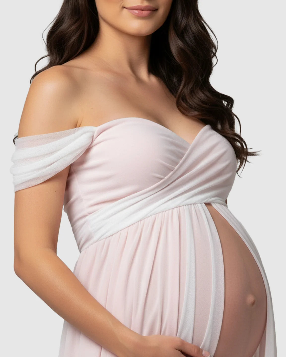Off-Shoulder Slit Floor-Length Maternity Gown