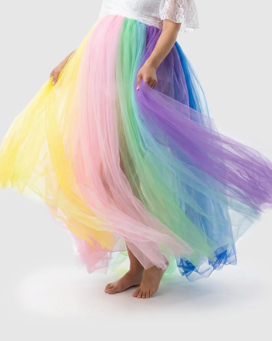 Off-Shoulder Rainbow Tulle Maternity Photoshoot Dress