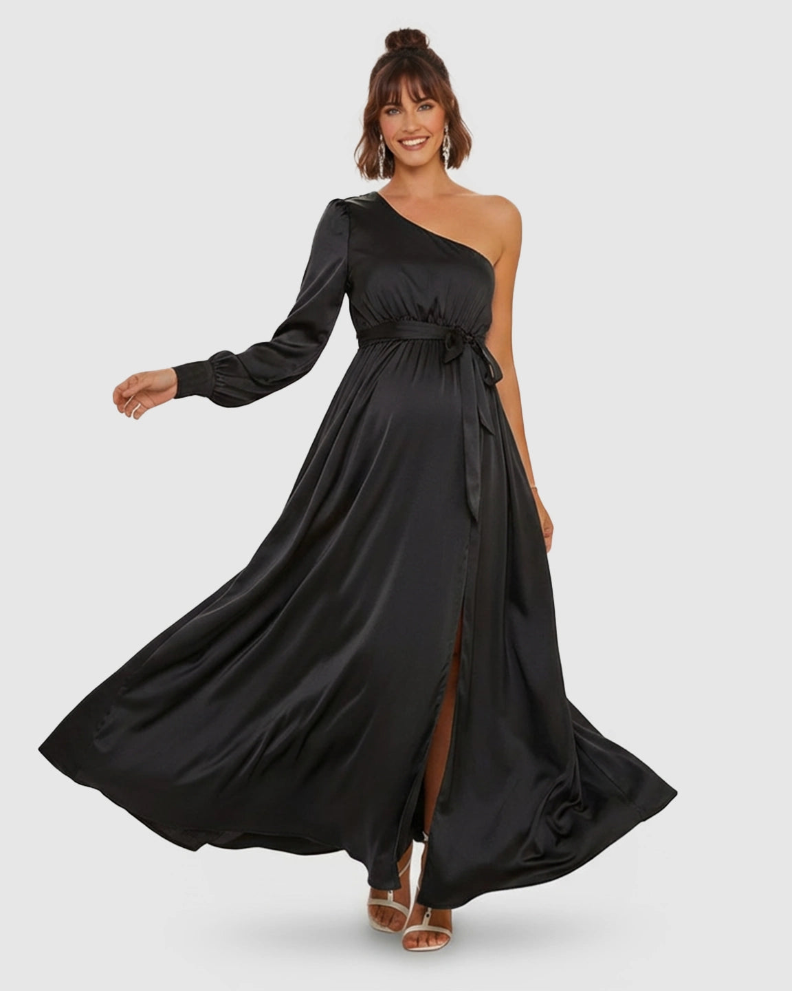 One-Shoulder Elegant Maternity Maxi Dress