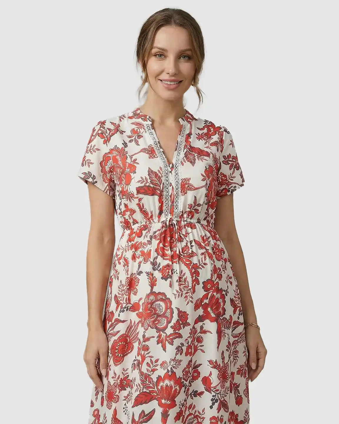 Retro Floral Print Boho Maternity Dress