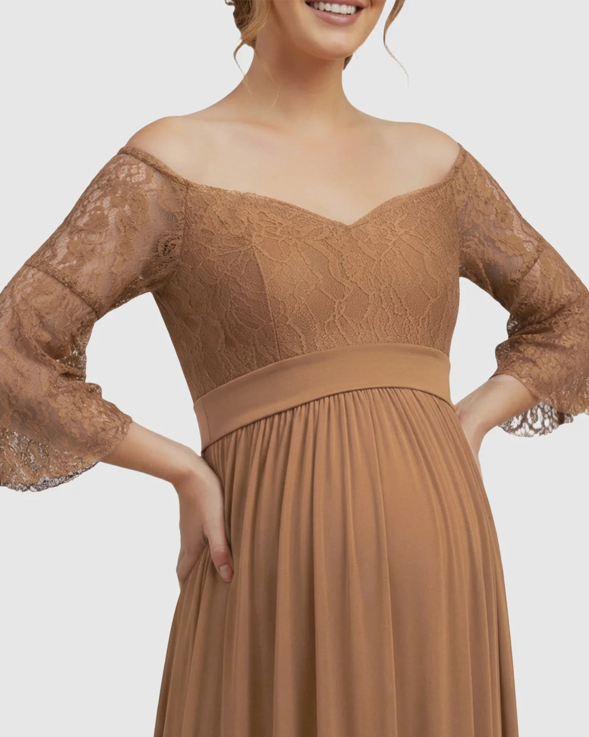 Off-Shoulder Lace Bodice Maternity Photoshoot Dress