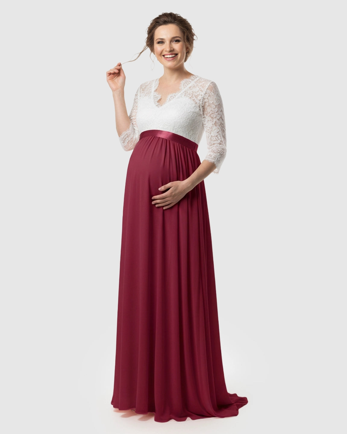 V-Back Bow Two-Tone Formal Maternity Gown