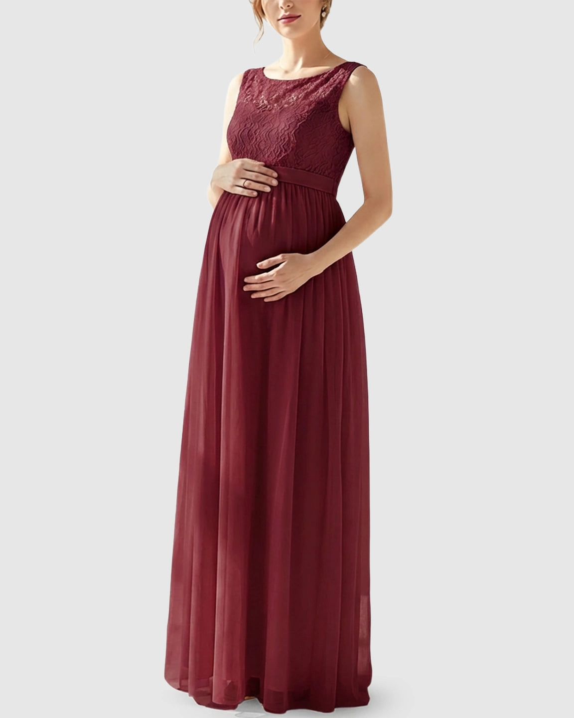 Lace Bodice Elegant Maternity Maxi Dress
