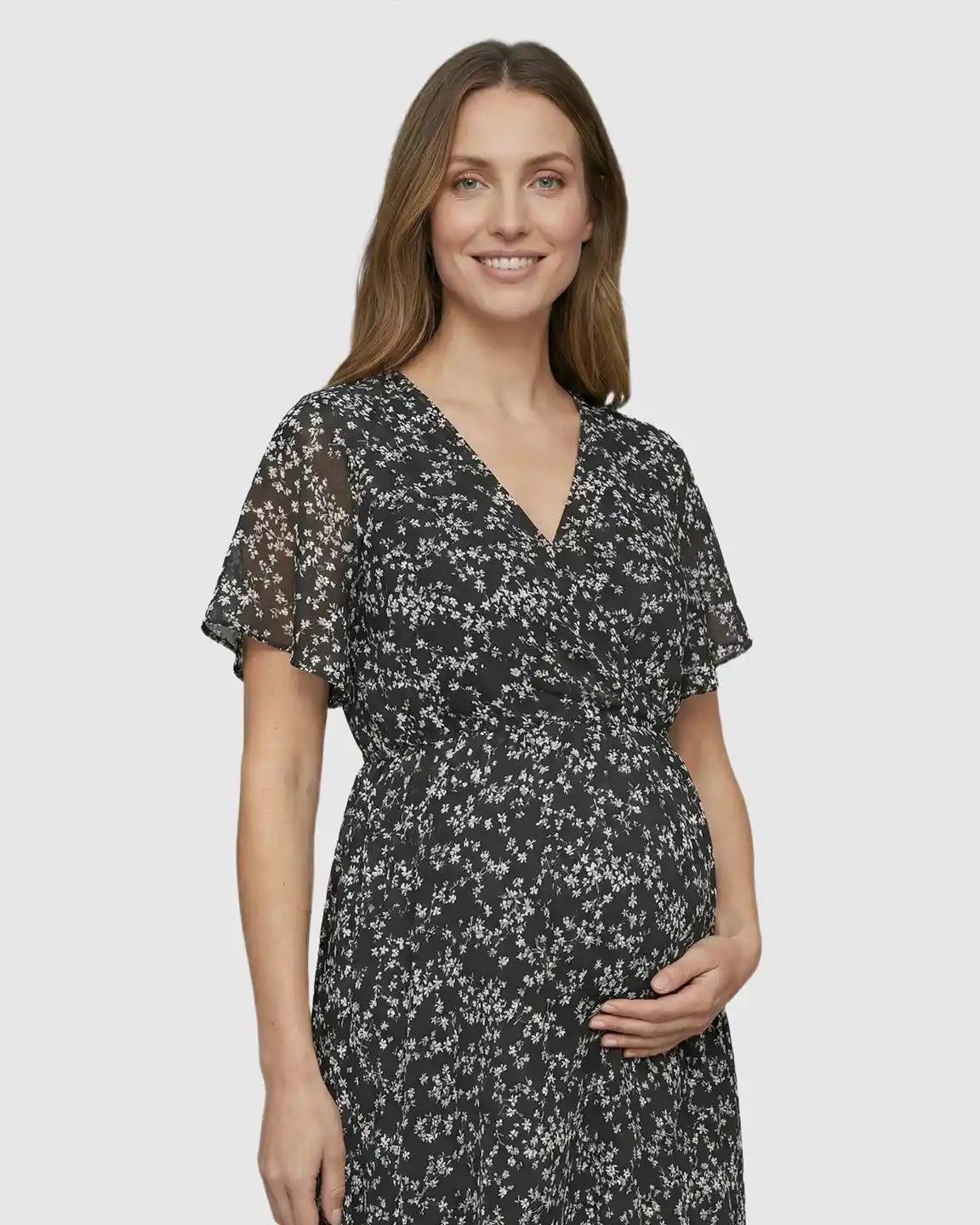 Cinched Waist Bohemian Style Maternity Maxi Dress