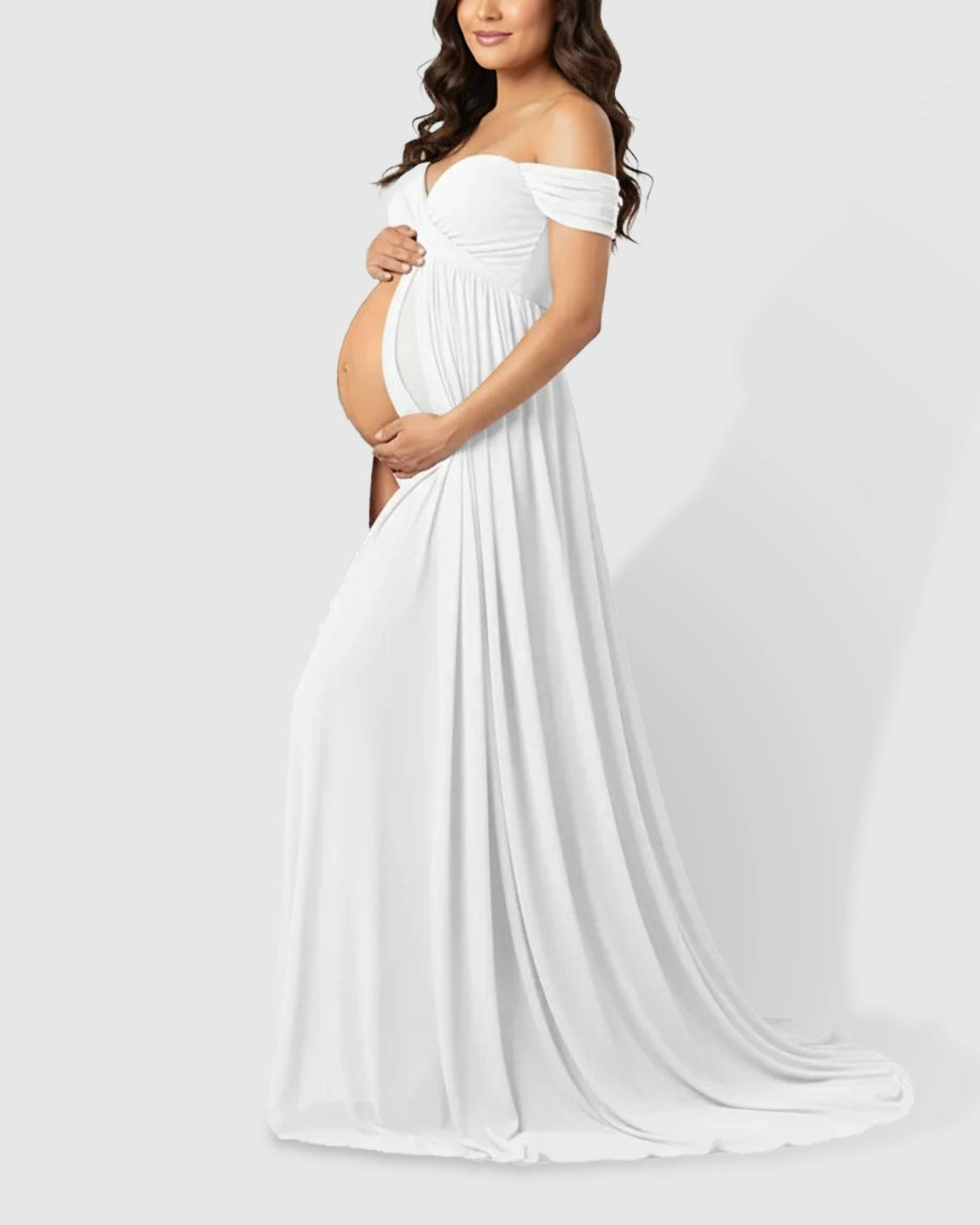Off Shoulder Laced Flowing Maternity Maxi Dress