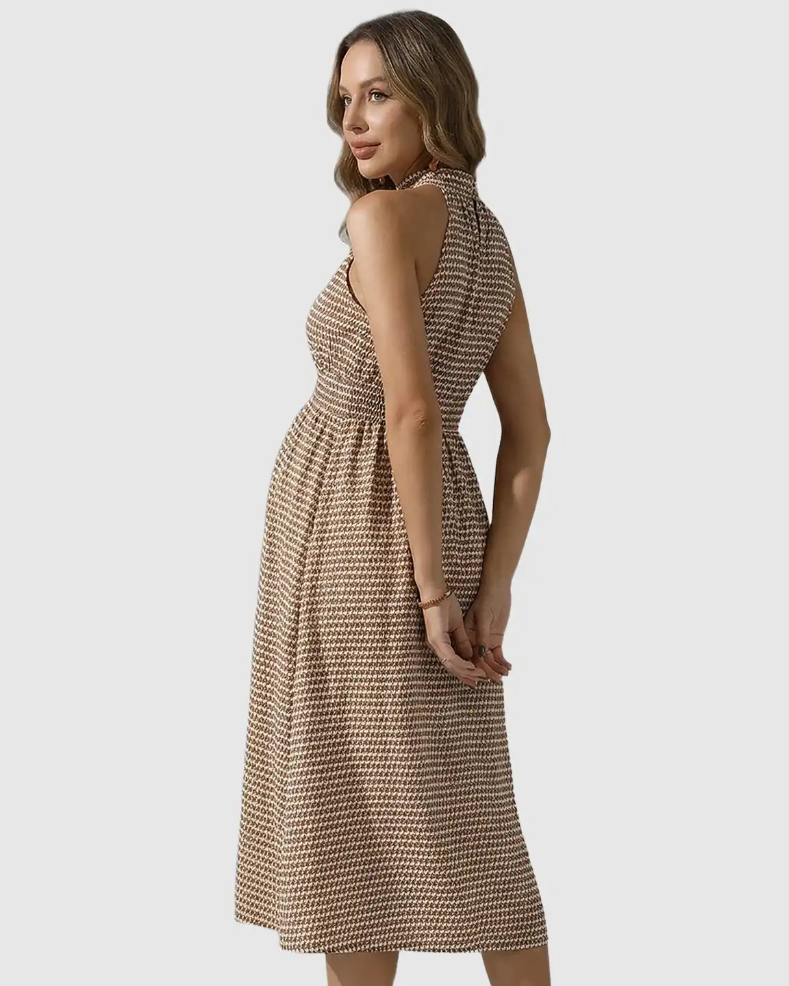 Halter Mock Neck Retro Maternity Midi Dress