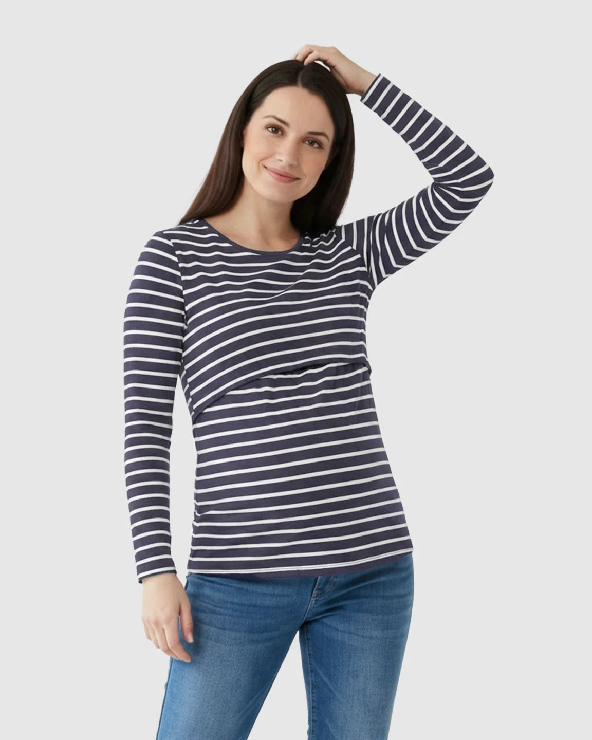 Long-Sleeve Striped Print Maternity & Nursing Top