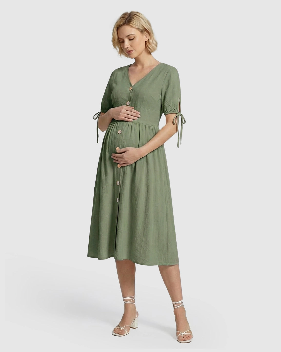 Tie Sleeve A-Line Maternity Midi Dress