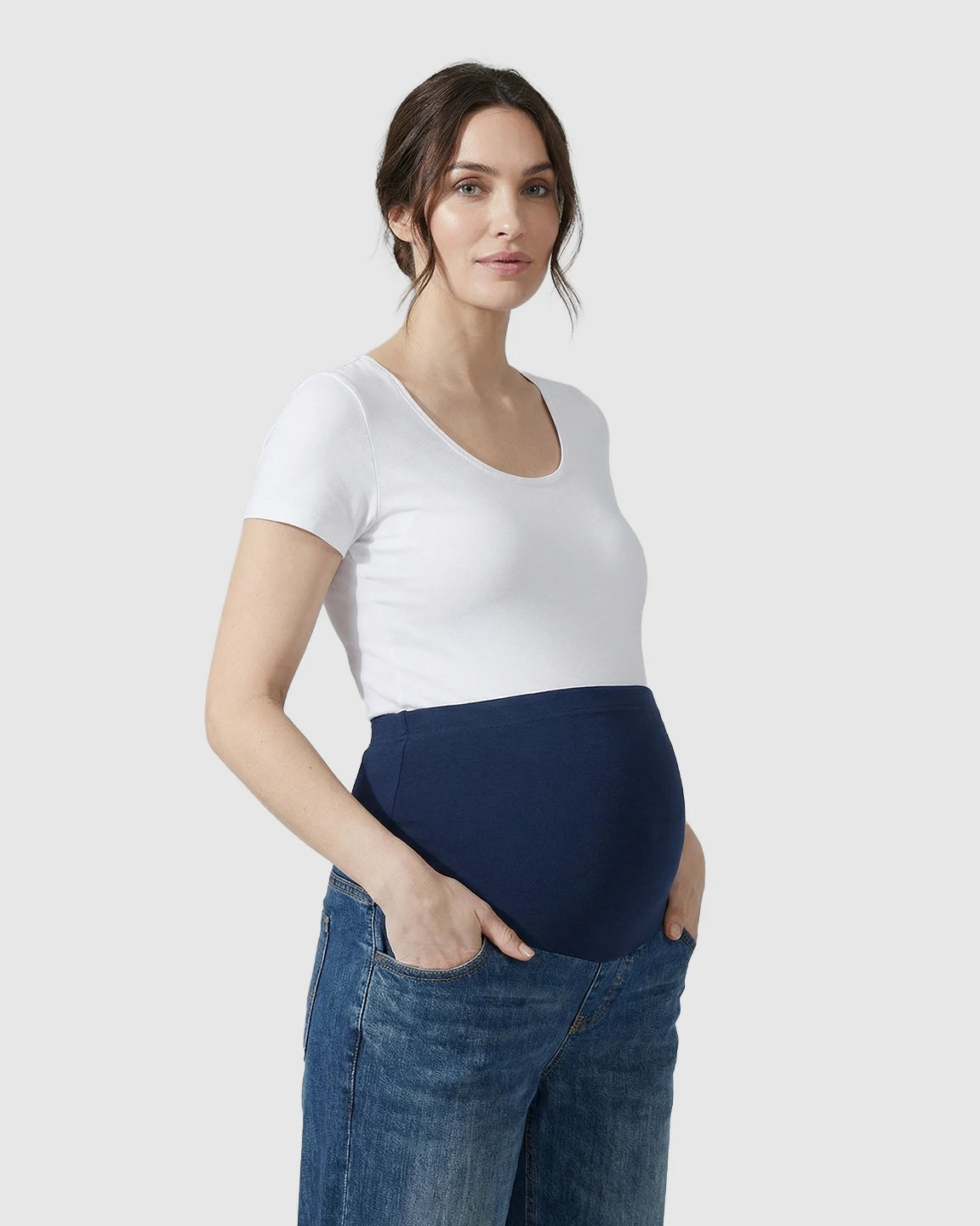 Folded Hem Wide Leg Maternity Jeans