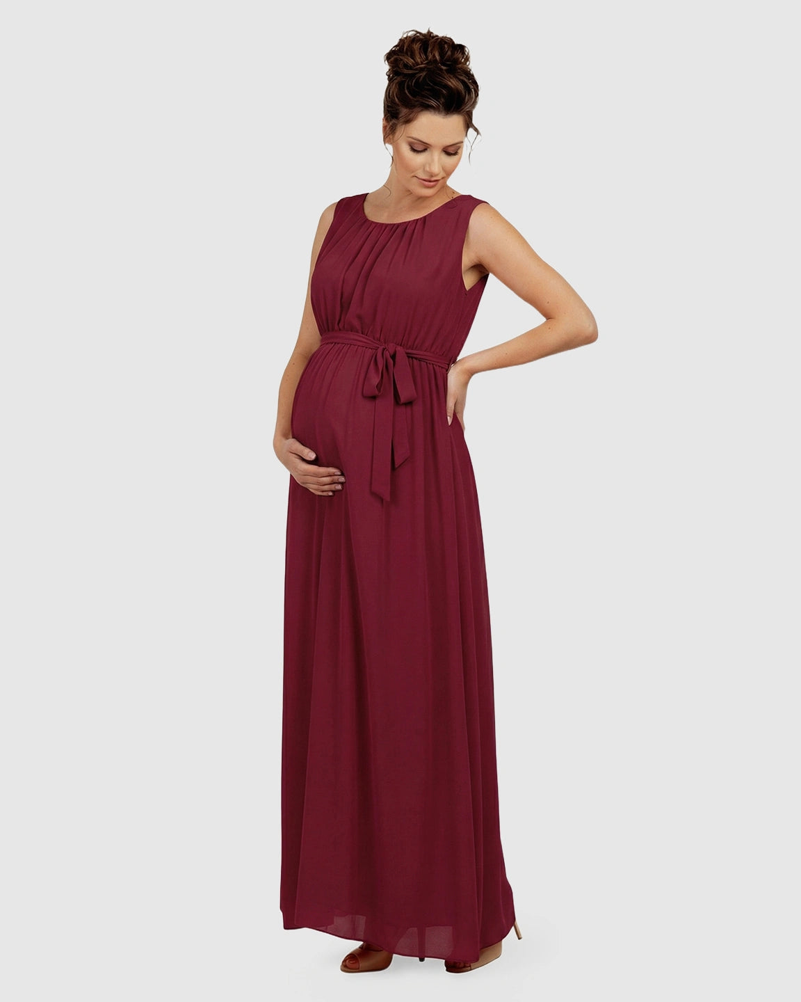 Gathered Bodice Elegant Maternity Maxi Dress