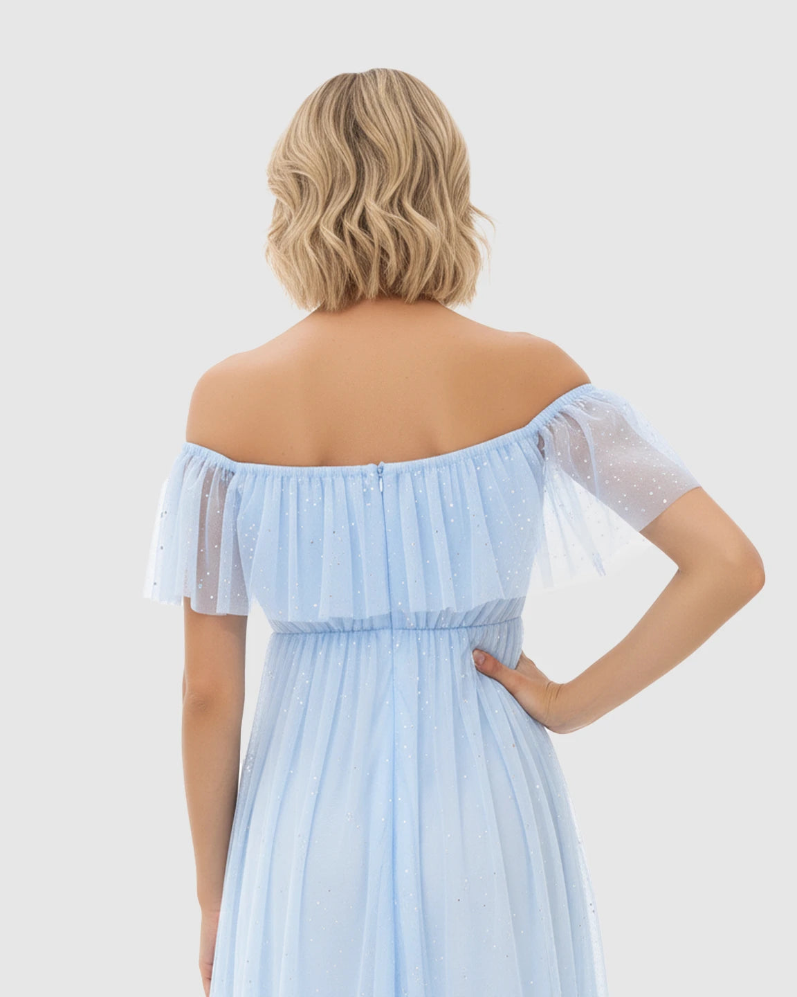 Off-Shoulder Front Slit Maternity Maxi Dress