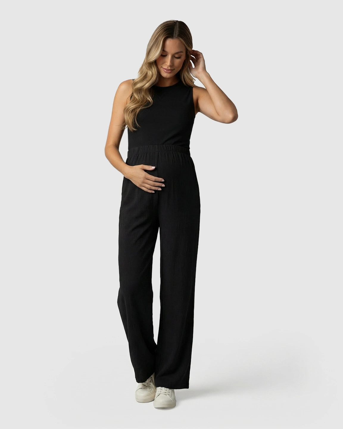 Elastic Waist Wide-Leg Maternity Pants