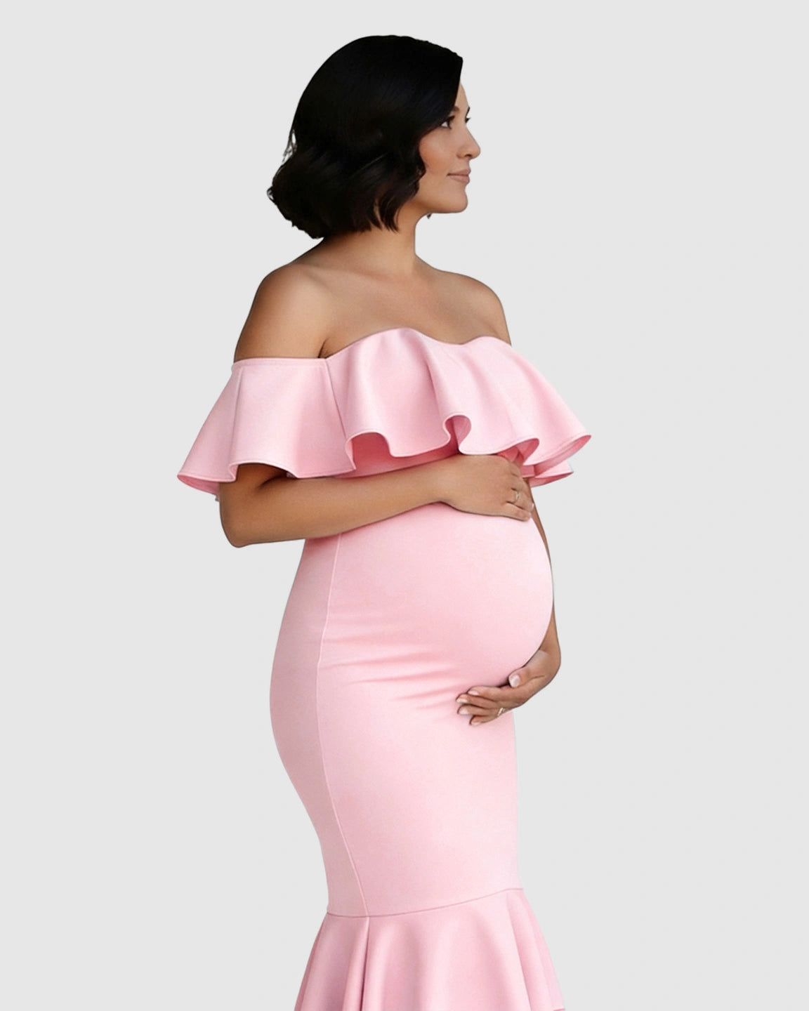 Ruffled Off-Shoulder Mermaid Hem Maternity Photography Gown