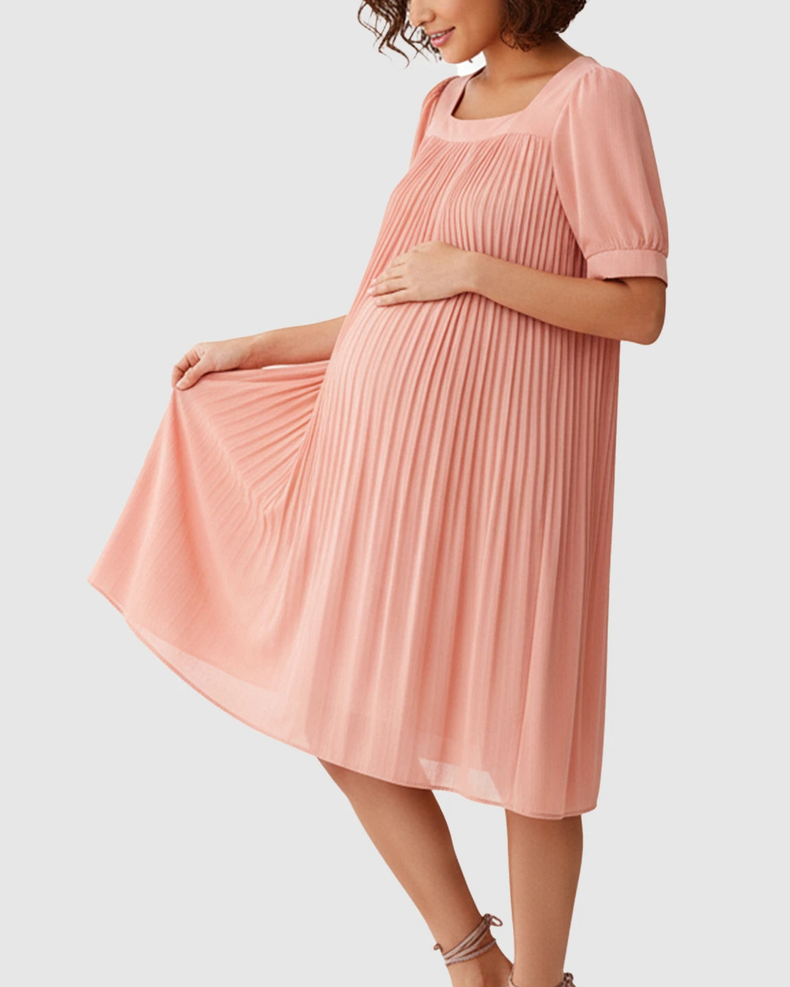 Pleated Flowy-Style Maternity Short Dress