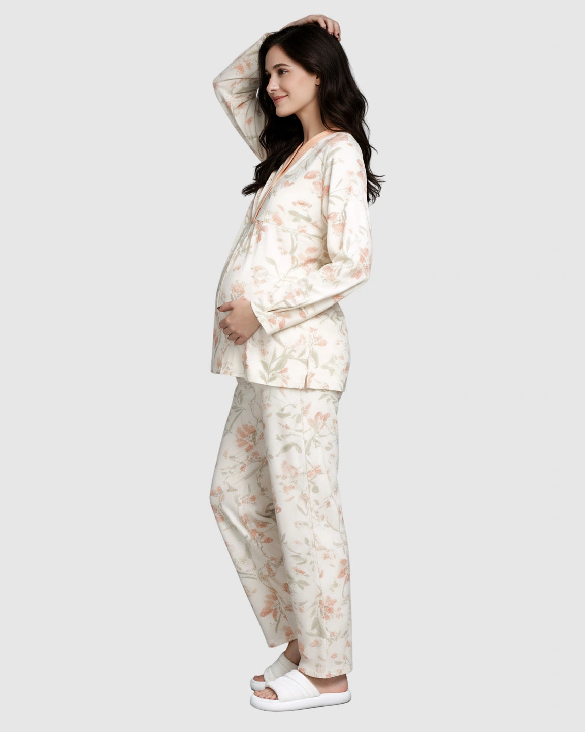 Button Front Padded  Maternity Sleepwear Set