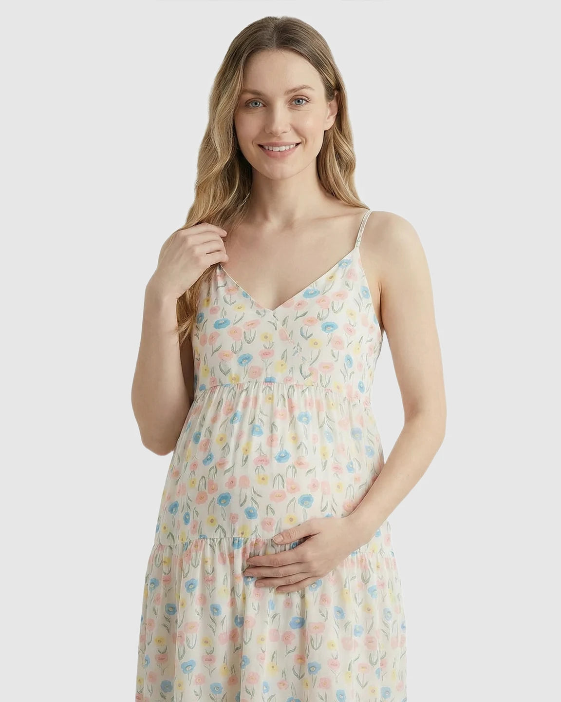 Floral Print Tiered Skirt Maternity Nightdress