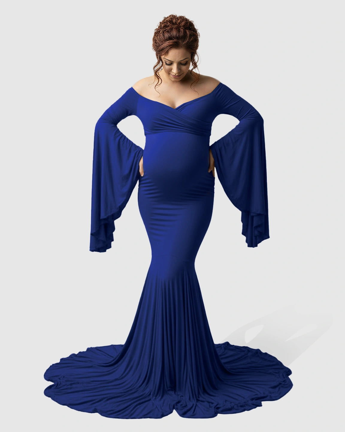 Flared Sleeve Fishtail Train Maternity Photoshoot Dress