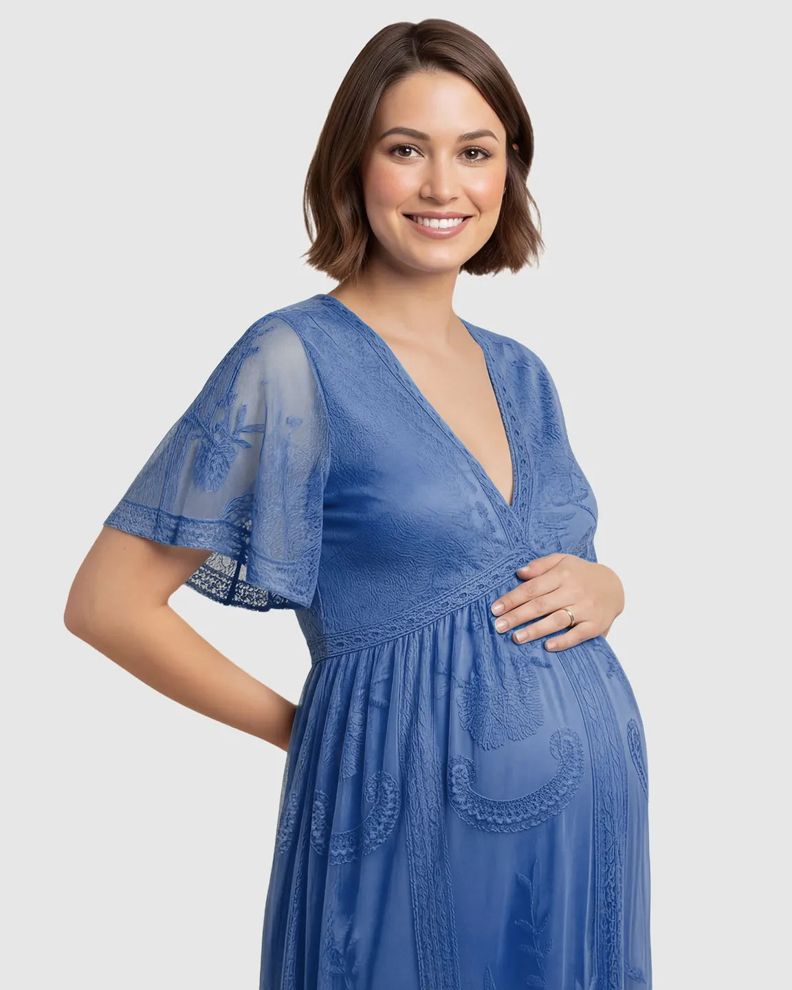 Lace Overlay Boho Maternity Maxi Dress
