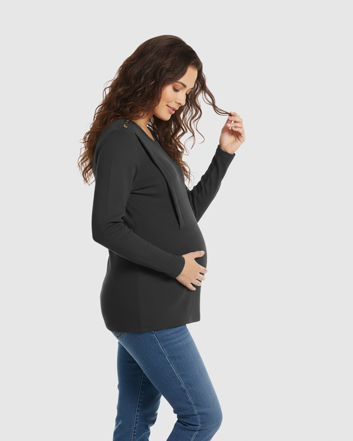 Ribbed Horizontal Zip-Feed Fitted Maternity Shirt
