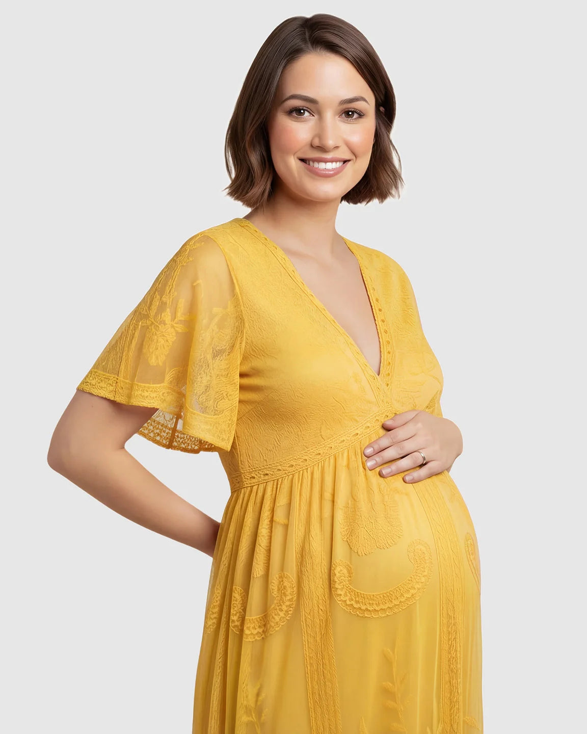 Lace Overlay Boho Maternity Maxi Dress