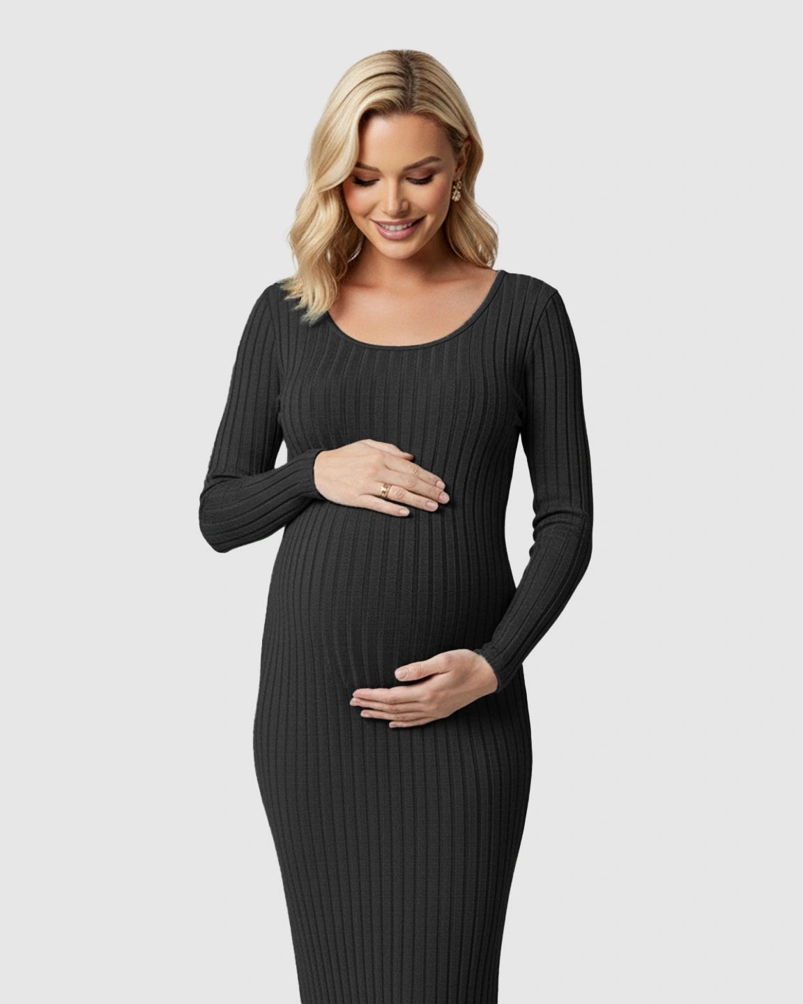 Ribbed Knit Casual Maternity Midi Dress