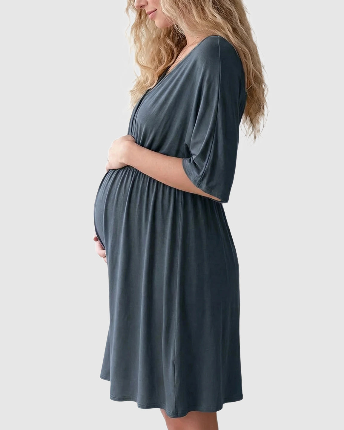 Cross-Front Romantic Style Maternity Midi Dress