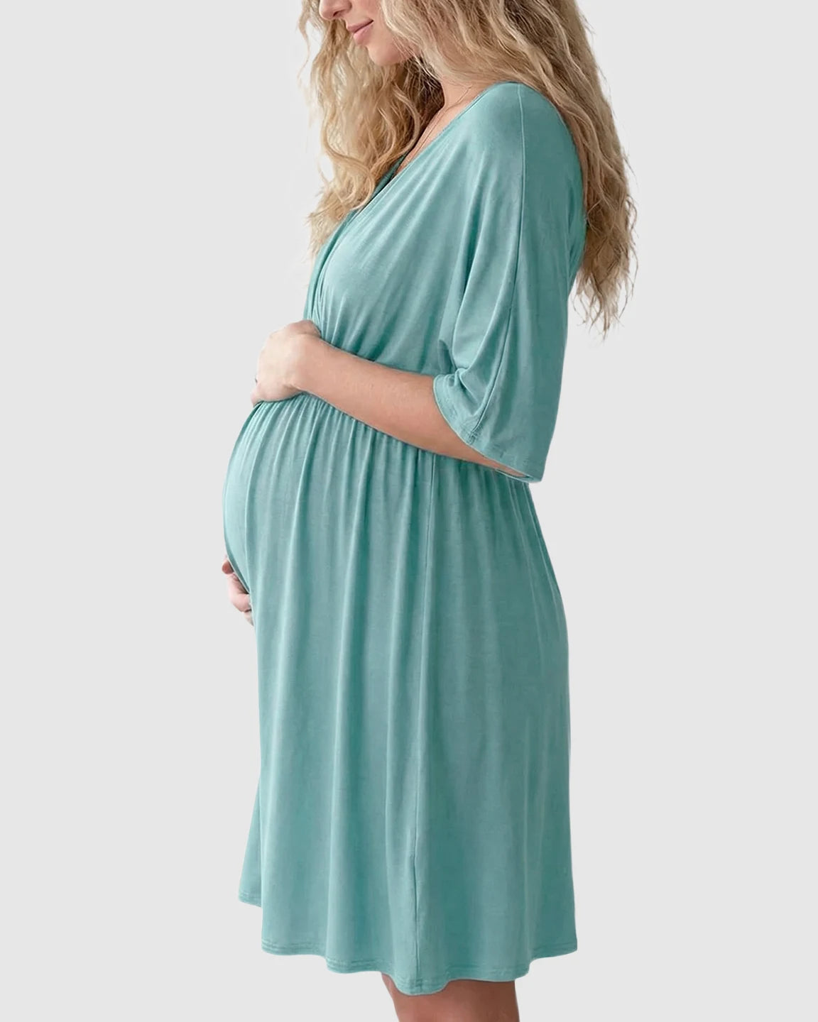 Cross-Front Romantic Style Maternity Midi Dress