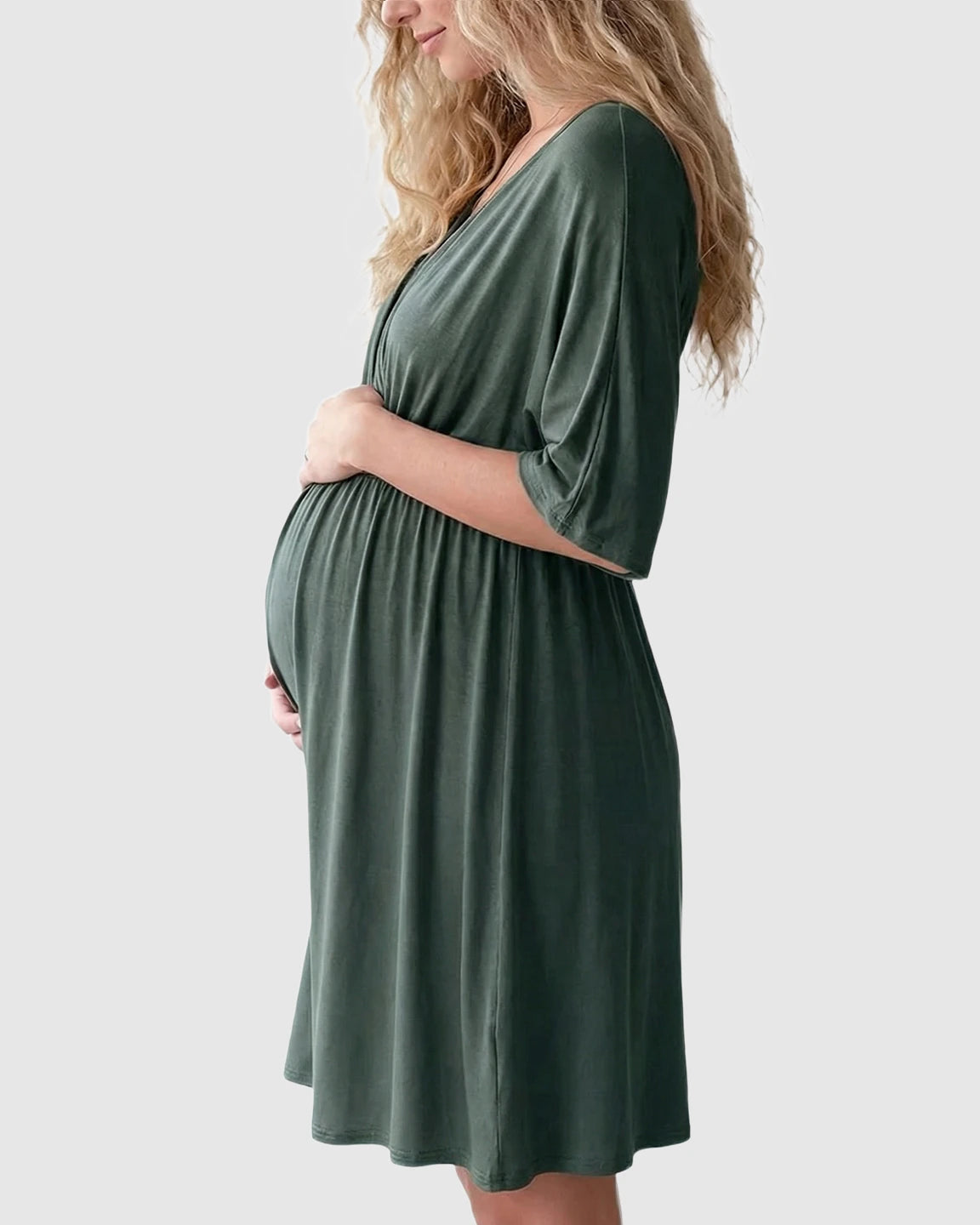Cross-Front Romantic Style Maternity Midi Dress